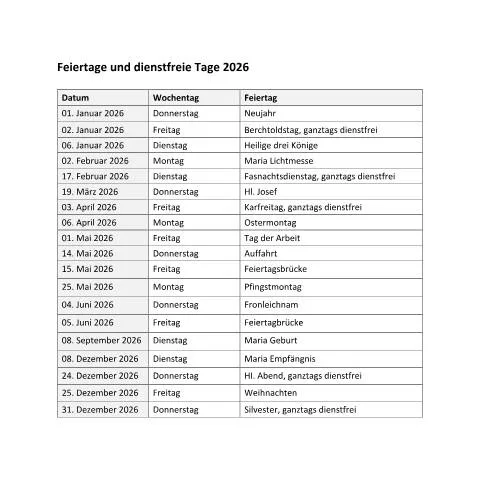 Dokumentvorschau: Wichtige Informationen zu Feiertagen und dienstfreien Tagen in — Behörden & Verwaltung (CERFA n°feiertage-und-dienstfreie-tage-llv)