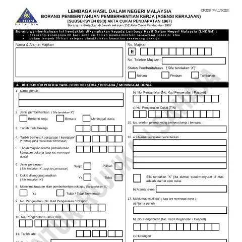 Document preview: Panduan Lengkap Borang CP22B untuk Majikan — Proses pentadbiran (CERFA n°CP22B)