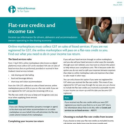 Document preview: Navigating Flat-Rate Credits for Income Tax in NZ — Government & admin (CERFA n°AD283)