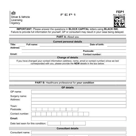 Document preview: DVLA FEP1 Form: Medical Condition Reporting Requirements — Health