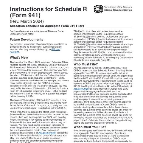 Document preview: Mastering IRS Schedule R Instructions for Effective Payroll Management — Taxes (CERFA n°INST-941SR)