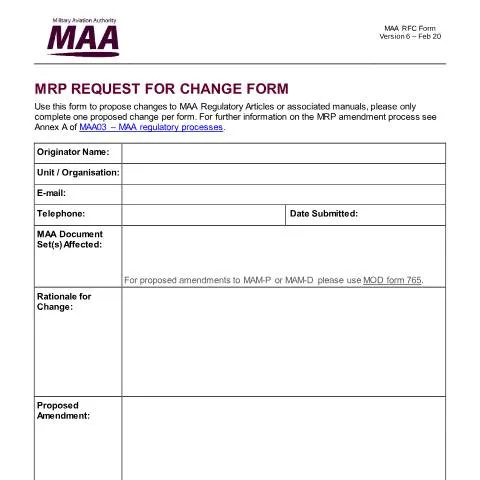 Document preview: Understanding the MAA Request for Change Form in Military Aviation — Government & admin