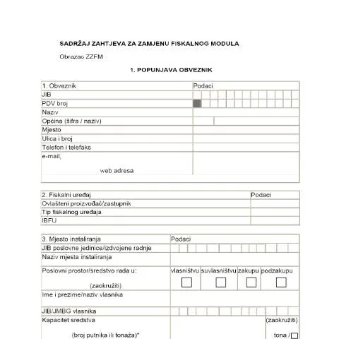 Document preview: Važnost Zahtjeva za zamjenu fiskalnog modula — Pravno i pravda (CERFA n°ZZFM)