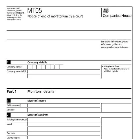 Document preview: Navigating the MT05 Form for Moratorium Conclusion — Business