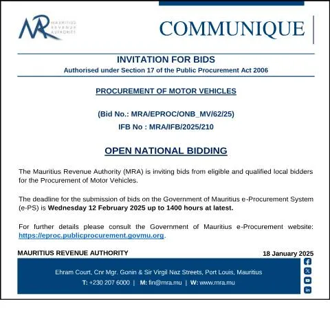 Document preview: Join the MRA Motor Vehicle Procurement Bid Today — Government & admin (BidsMV180125)
