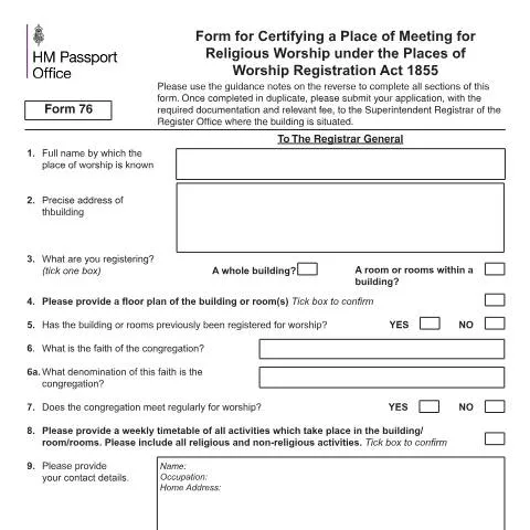 Document preview: How to Certify Religious Buildings with Form 76 in the UK — Civil status & identity
