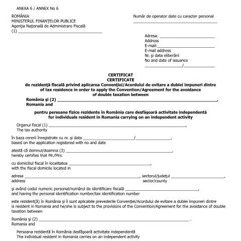 Document preview: Importanța Certificatului de Rezidență Fiscală pentru Persoanele — Impozite & fiscalitate (CERFA n°A6_OMFP_583_2016)