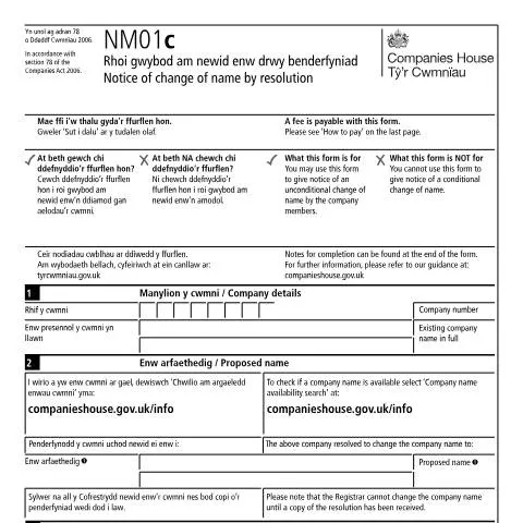 Document preview: Understanding Form NM01c: Unconditional Company Name Changes — Business