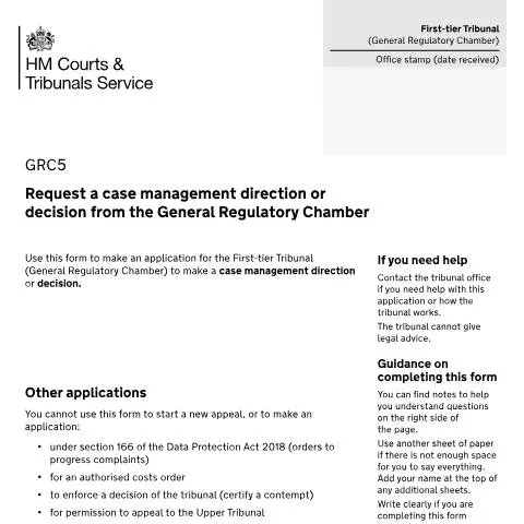 Document preview: Guide to Submitting GRC5 for Case Management in the General Regulatory — Legal & justice