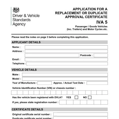 Document preview: How to Replace a Missing Individual Vehicle Approval Certificate — Vehicle & driving