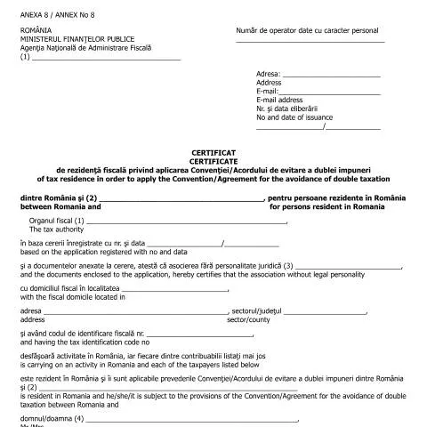 Document preview: Ghid pentru obținerea certificatului de rezidență fiscală în România — Impozite & fiscalitate (CERFA n°A8_OMFP_583_2016)