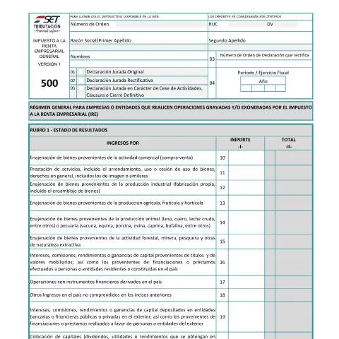 Vista previa del documento Guía completa para presentar el Formulario N° 500 - IRE Paraguay — Impuestos (CERFA n°F500)