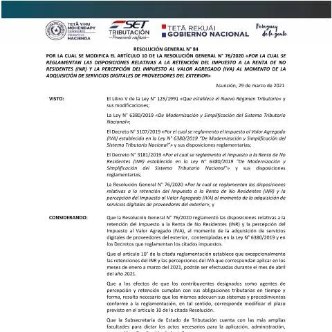 Vista previa del documento Cambios en la percepción del IVA para servicios digitales en Paraguay — Impuestos