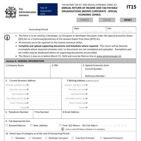 Document preview: Understanding the Special Economic Zone IT15 04112019 Form in Jamaica — Government & admin (CERFA n°Special+Economic+Zone+IT15+04112019)