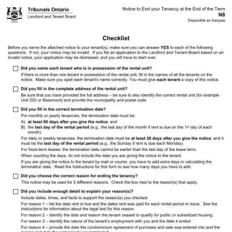 Document preview: Guide to the N8 Notice to End Your Tenancy at Lease End (English / French) — Housing (N8)