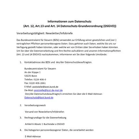 Dokumentvorschau: Aktuelle Informationen vom BZSt-Newsletter — Behörden & Verwaltung (CERFA n°Newsletter)