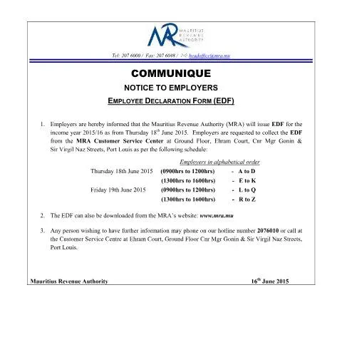 Document preview: Essential Guide to the Employee Declaration Form (EDF) — Government & admin (EDF-NoticeEmployers160615)