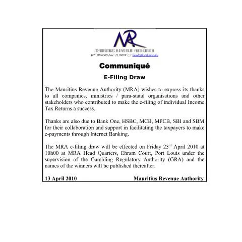 Document preview: Understanding the MRA E Filing Draw: Key Insights — Government & admin (EfilingDraw2010)