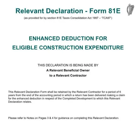 Document preview: Relevant Declaration Form 81E for Official Tax Use — Taxes (81E)