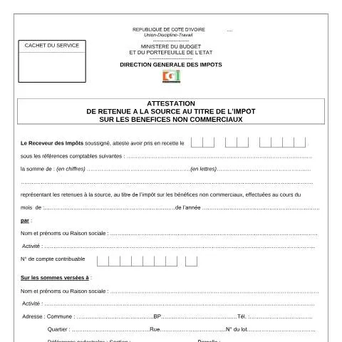 Aperçu du document Comprendre l'Attestation de Retenue à la Source en Côte d'Ivoire — Impôts & fiscalité