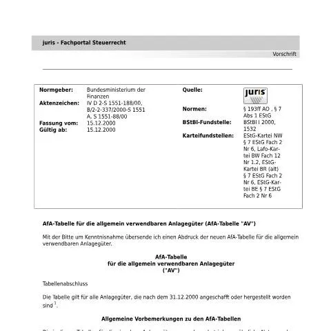Dokumentvorschau: Einführung in die AfA-Tabelle AV des Bundesministeriums der Finanzen — Behörden & Verwaltung (CERFA n°AfA-Tabelle_AV)