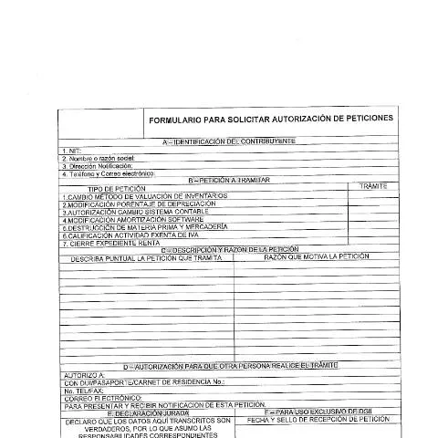Vista previa del documento Formulario para Solicitar Autorización de Peticiones en El Salvador — Impuestos (CERFA n°700-DGII-FR-2017-SOAUT)