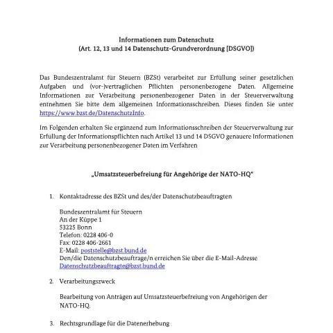 Dokumentvorschau: Umsatzsteuerbefreiung für NATO-HHQ-Angehörige — Behörden & Verwaltung (CERFA n°Umsatzsteuerbefreiung_fuer_Angehoerige_der_NATO_HQ)