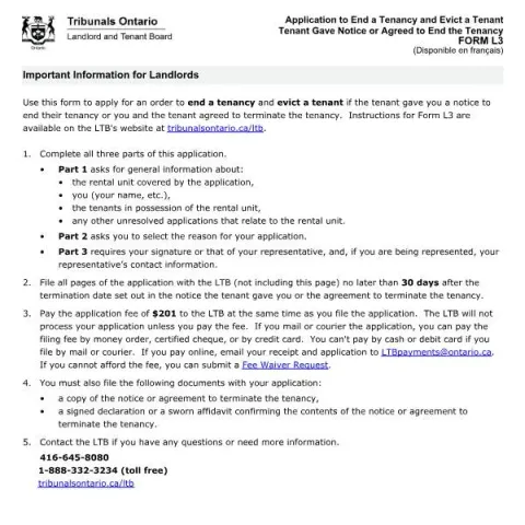 Document preview: Guide to Ending a Tenancy with Form L3 in Ontario (English / French) — Housing (FORM L3)