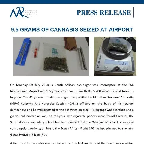 Document preview: Official Press Release on Cannabis Seizure at SSR International — Government & admin (PressReleaseDrugSeizure160718)
