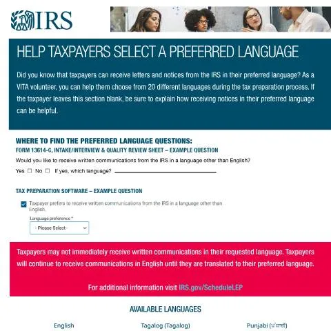 Document preview: Understanding IRS Publication 5878 and Language Preferences — Taxes (CERFA n°PUB-5878)