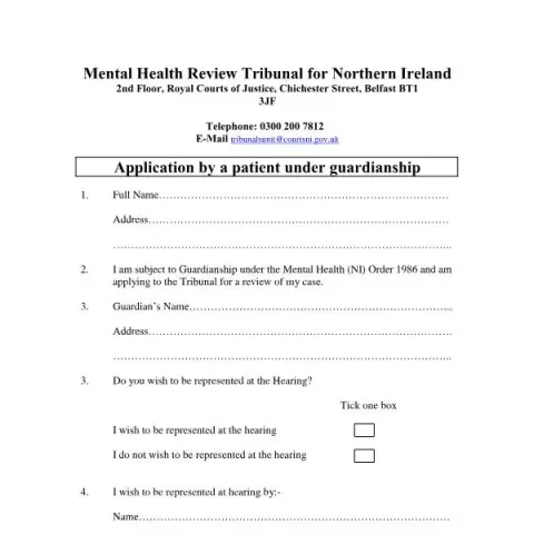Document preview: Applying for Guardianship Review at the Mental Health Tribunal NI — Legal & justice