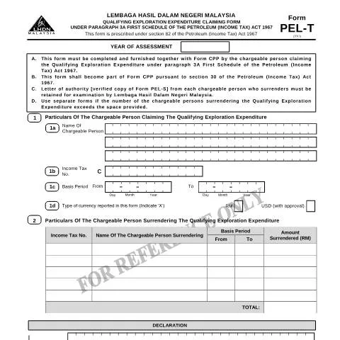 Document preview: Permohonan Pengeluaran Eksplorasi Kelayakan: PEL-T — Cukai & percukaian
