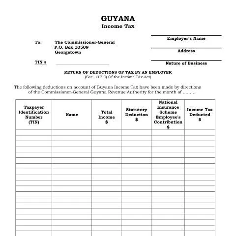 Document preview: Understanding the Employer Tax Deduction Form in Guyana — Taxes
