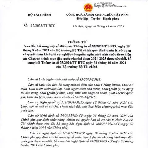 Document preview: Điểm nổi bật của Thông tư 112/2025/TT-BTC từ Bộ Tài chính — Thủ tục hành chính (CERFA n°112/2025/TT-BTC)