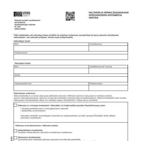Document preview: Valtakirja henkilöasiakkaan veroasioiden hoitamista varten — Hallinnolliset asiat (CERFA n°Vero 3818)