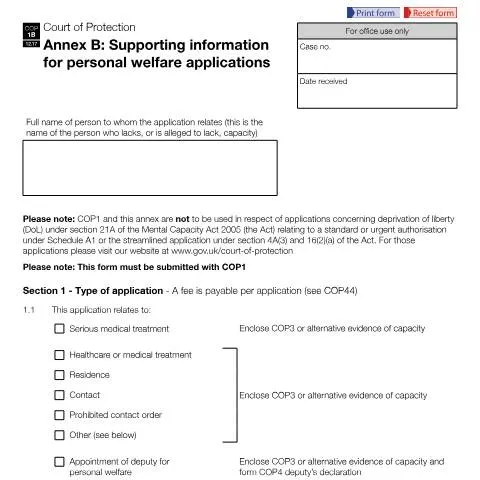 Document preview: Understanding the COP1B Form for Welfare Decisions in the UK — Legal & justice