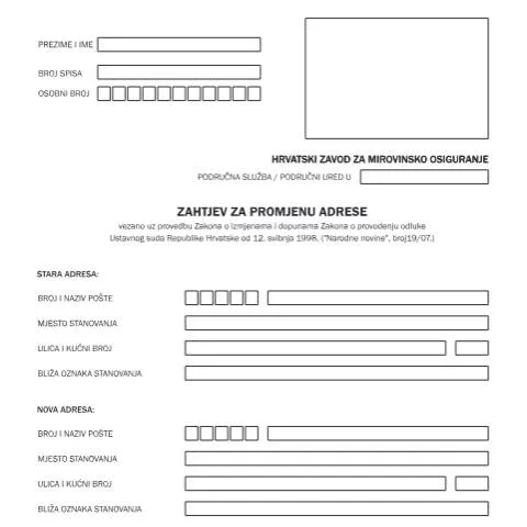 Document preview: Zahtjev za promjenu adrese u HZZO — Porezi i fiskalnost (CERFA n°zahtjev_za_promjenu_adrese)