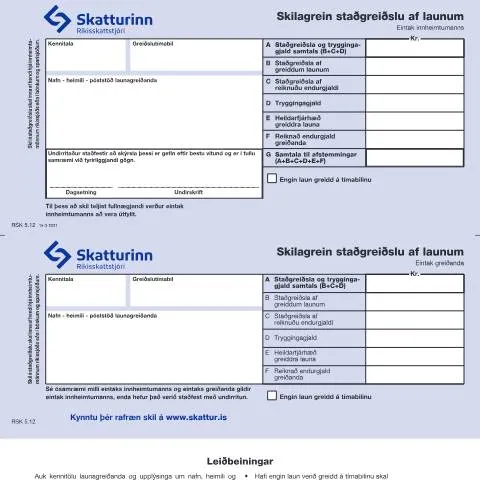 Document preview: Skilagrein staðgreiðslu af launum: Hvað þarftu að vita? — Skattar & fjármál (CERFA n°RSK 5.12)