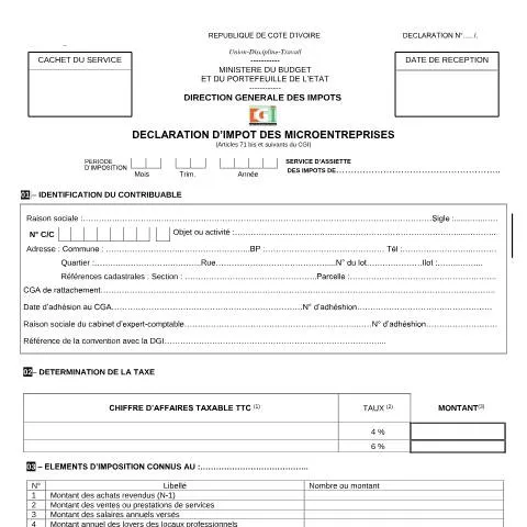 Aperçu du document Comprendre la Déclaration de l'Impôt des Microentreprises en Côte — Impôts & fiscalité