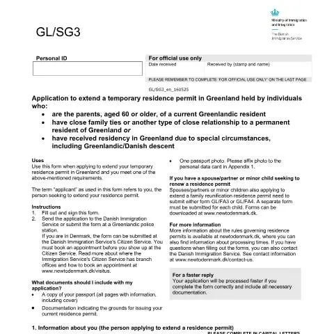Document preview: Guide til forlængelse af opholdstilladelse i Grønland — Immigration & visa