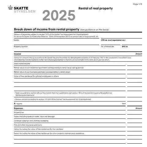 Document preview: Formular 04.022: Indberetning af lejeindtægter — Skatter & skat (CERFA n°04.022)