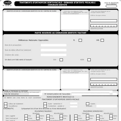Aperçu du document Entente préalable orthodontie : procédure de prise en charge — Santé (CERFA n°10518*01)