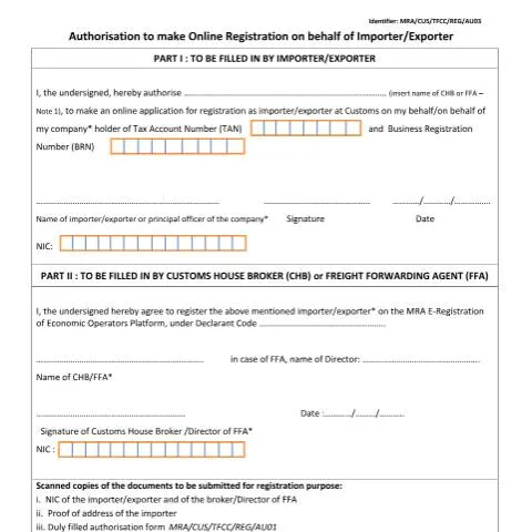 Document preview: Navigating Importer/Exporter Registration in Mauritius — Government & admin (MRA-CUS-TFCC-REG-AU03)