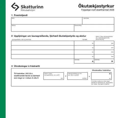 Document preview: Hvernig á að fylla út Ökutækjastyrk RSK 3.04? — Skattar & fjármál (CERFA n°RSK 3.04)
