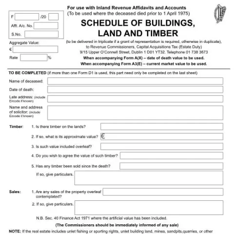 Document preview: Overview of Form D1 for Irish Estate Tax — Taxes (D1)