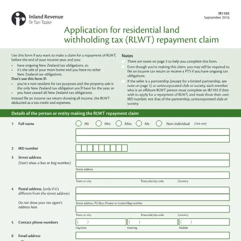 Document preview: Step-by-Step Guide to the IR1102 RLWT Claim Process — Property & real estate (CERFA n°IR1102)