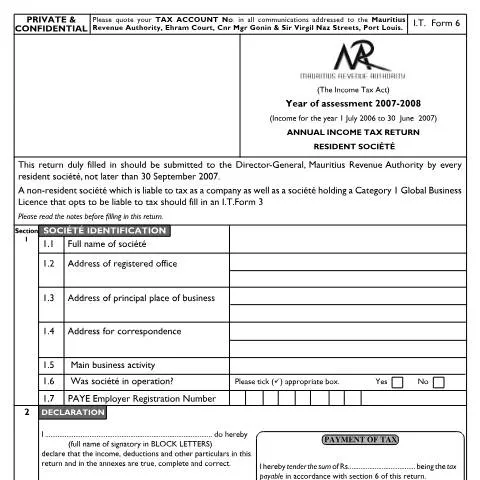 Document preview: The Importance of I.T. Form 6: 2007/2008 Tax Obligations — Government & admin (ReturnSoc)