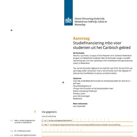 Documentvoorvertoning: Studiefinanciering mbo voor Caribische studenten aanvragen — Onderwijs & opleiding
