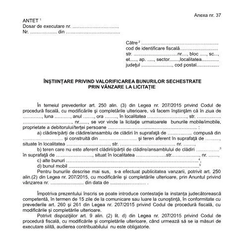 Document preview: Importanța Înștiințării OPANAF 63/2017 în executarea silită — Impozite & fiscalitate (CERFA n°A37_OPANAF_63_2017)