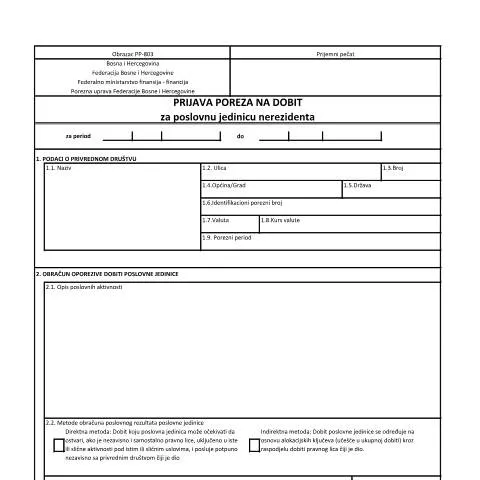 Document preview: Obrazac PP-803: Porez na dobit za nerezidente — Porezi i fiskalnost (CERFA n°PP-803)